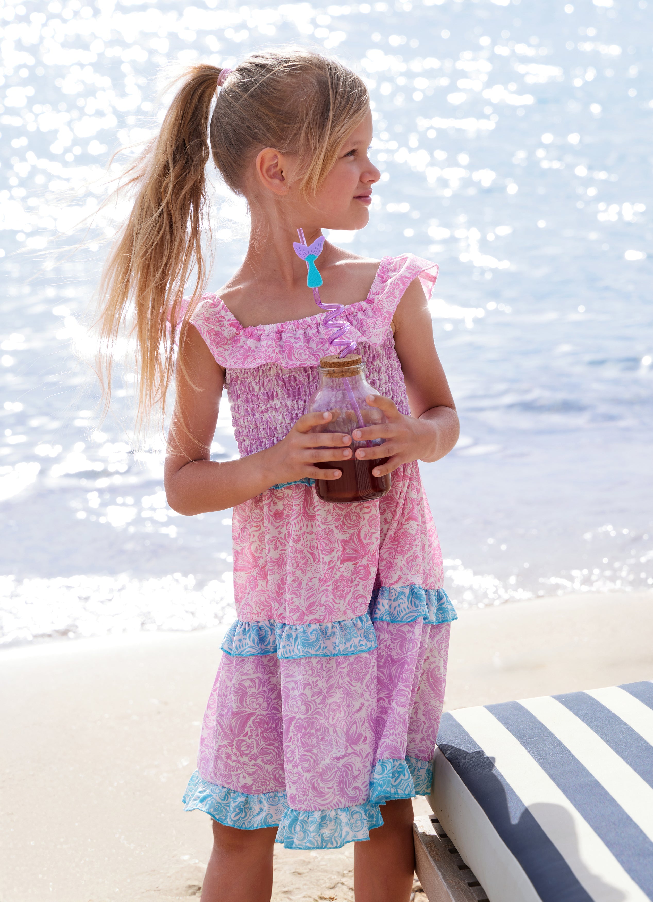 GIRL'S SHIRRED DRESS PAISLEY MIX