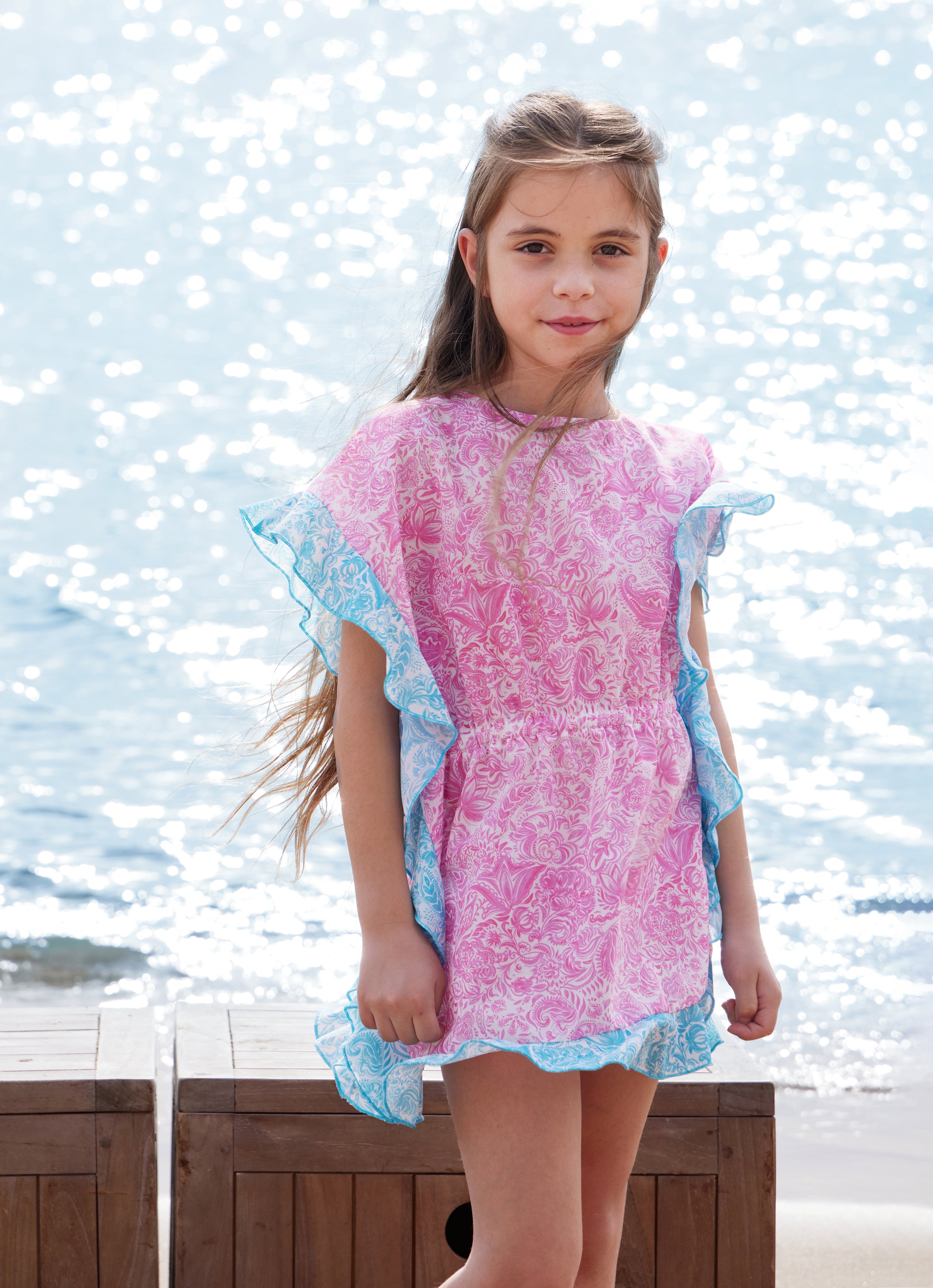 GIRL'S KAFTAN RUFFLED PAISLEY PINK