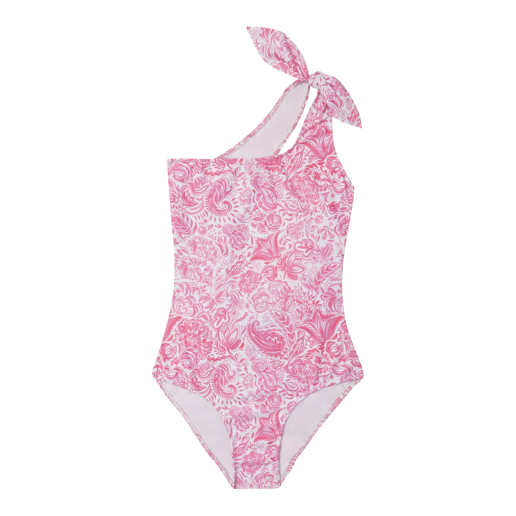 GIRL'S ONE PIECE ONE SHOULDER PAISLEY PINK