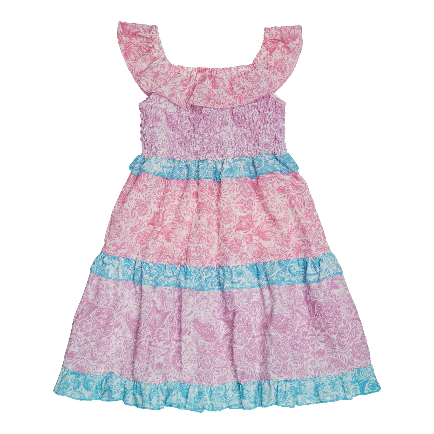 GIRL'S SHIRRED DRESS PAISLEY MIX