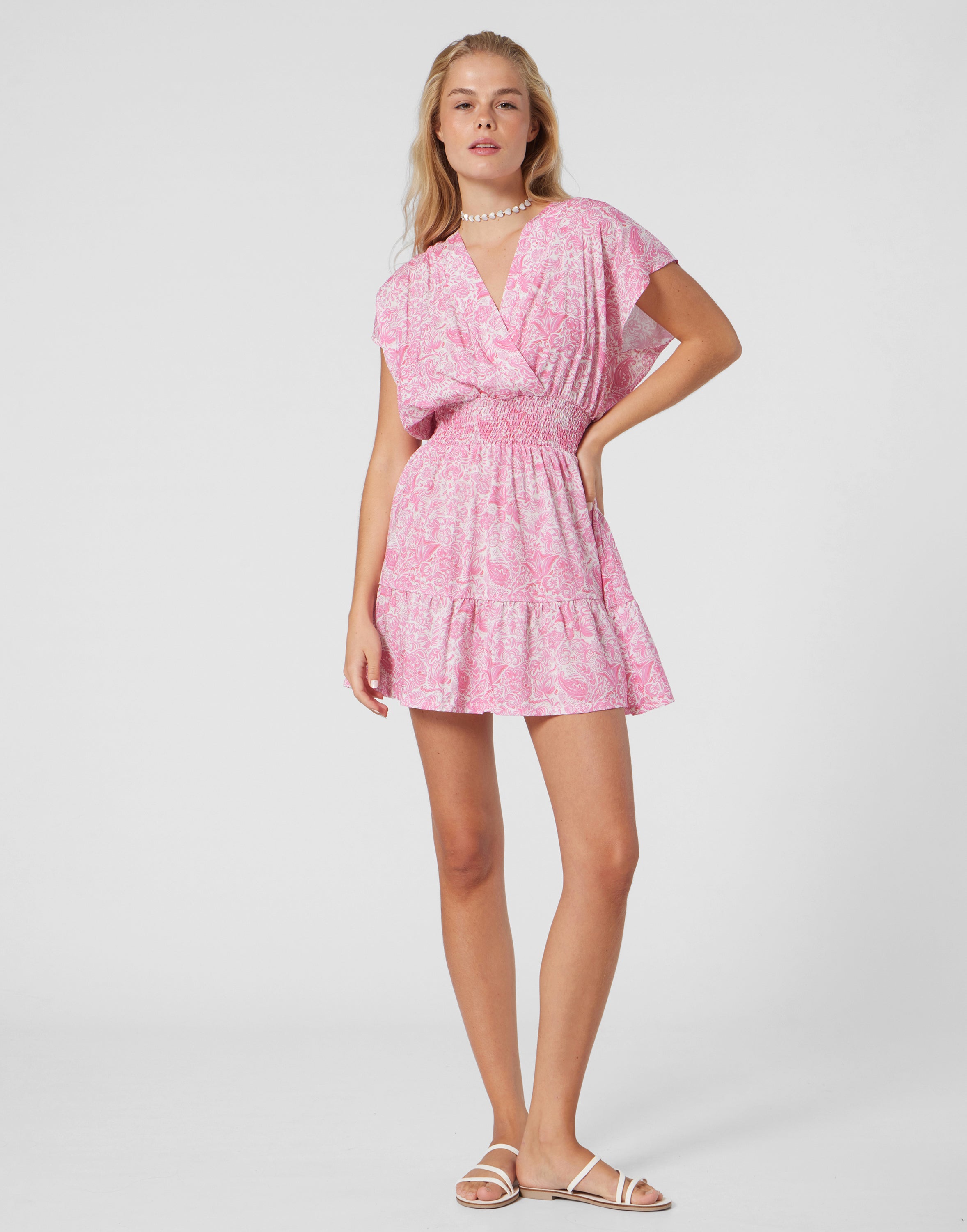 WOMEN'S  SHORT DRESS PAISLEY PINK