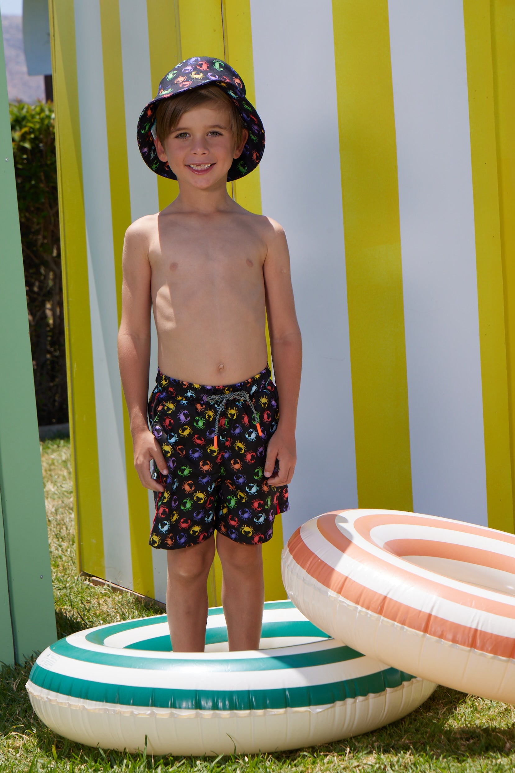 BOY'S SWIM SHORTS NEON CRABS