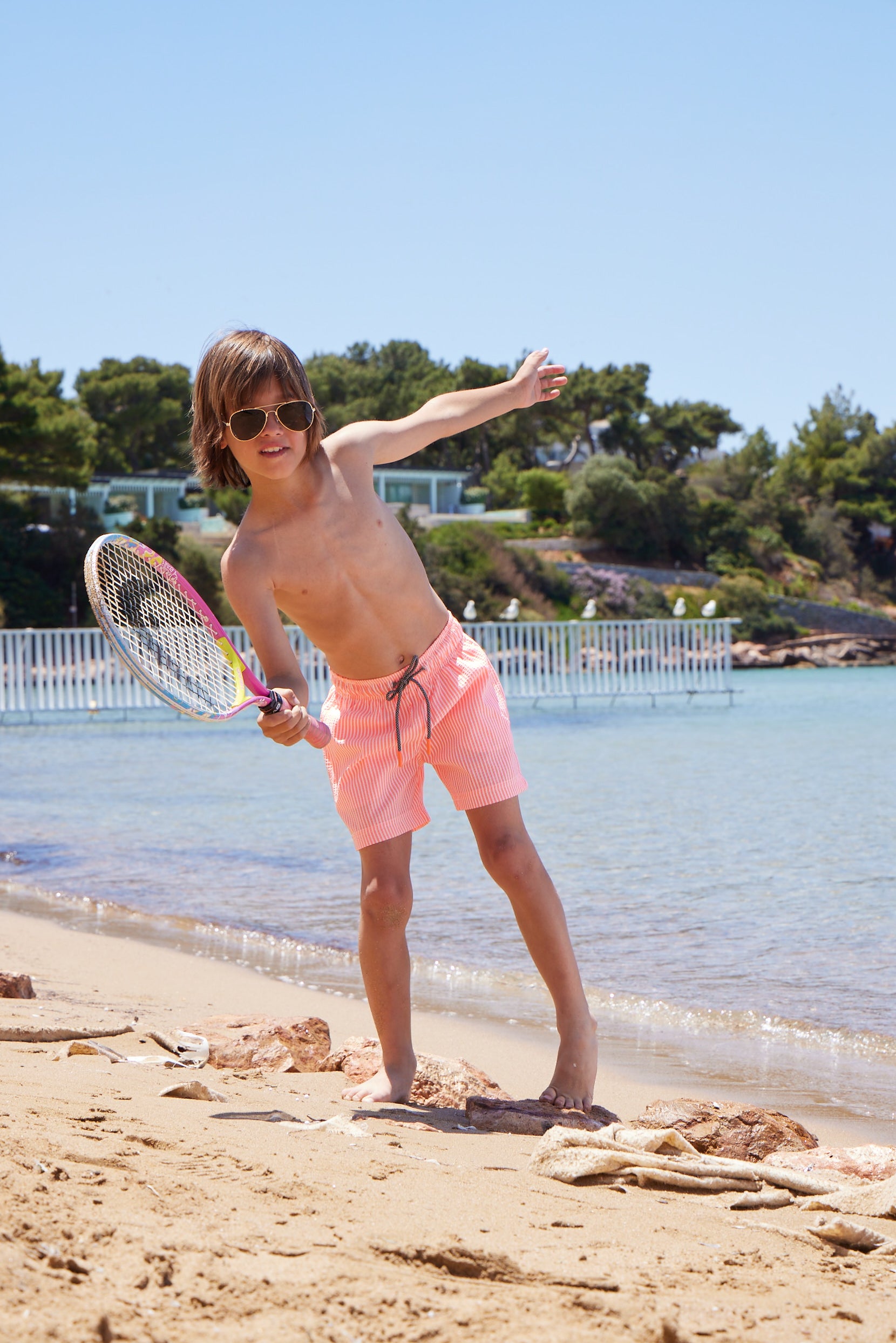 BOY'S SWIM SHORTS ORANGE STRIPES