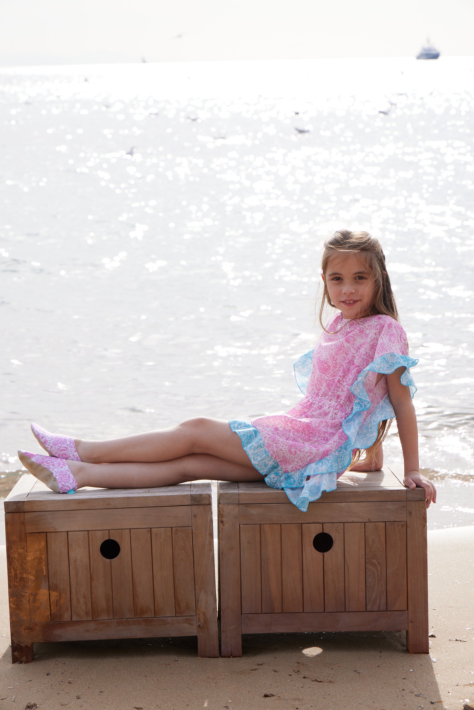 GIRL'S KAFTAN RUFFLED PAISLEY PINK