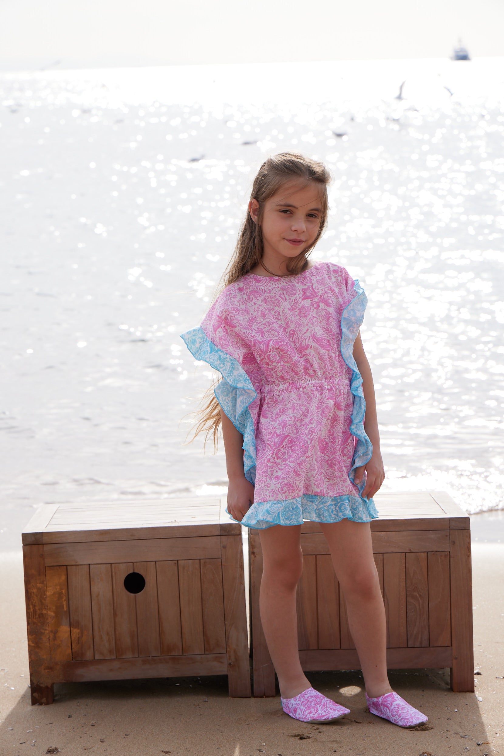 GIRL'S KAFTAN RUFFLED PAISLEY PINK