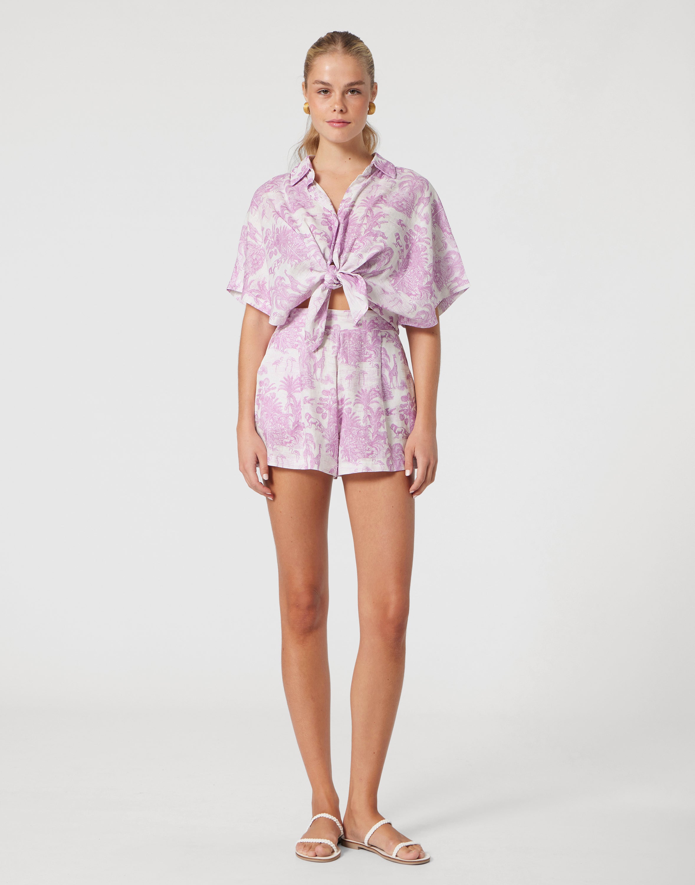 WOMEN'S LINEN SHORTS JUNGLE LILLAC