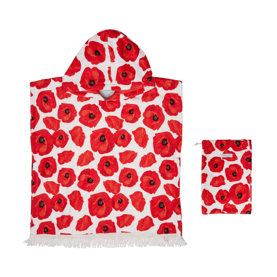 GIRL'S HOODED TERRY PONCHO POPPY – Marie Raxevsky | Beach Couture