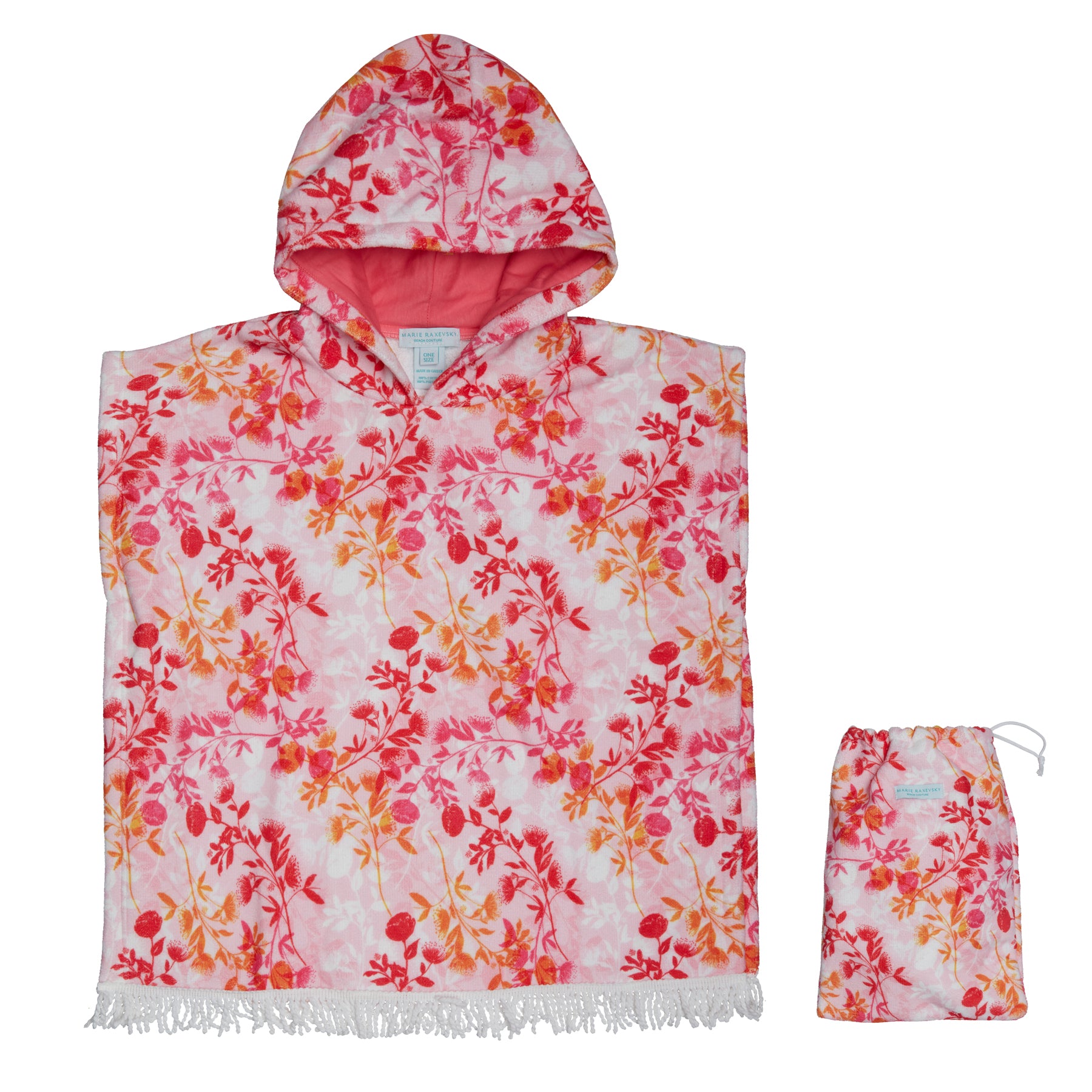 HOODED TERRY PONCHO BOTANICAL PINK