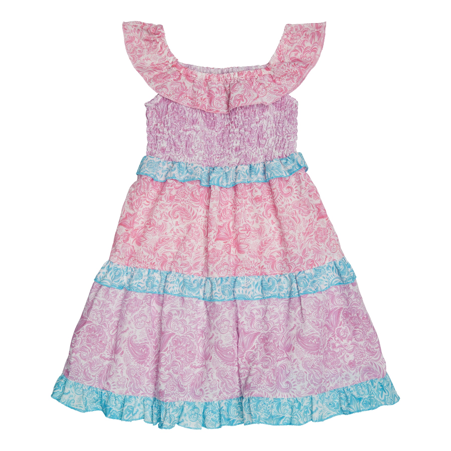 GIRL'S SHIRRED DRESS PAISLEY MIX