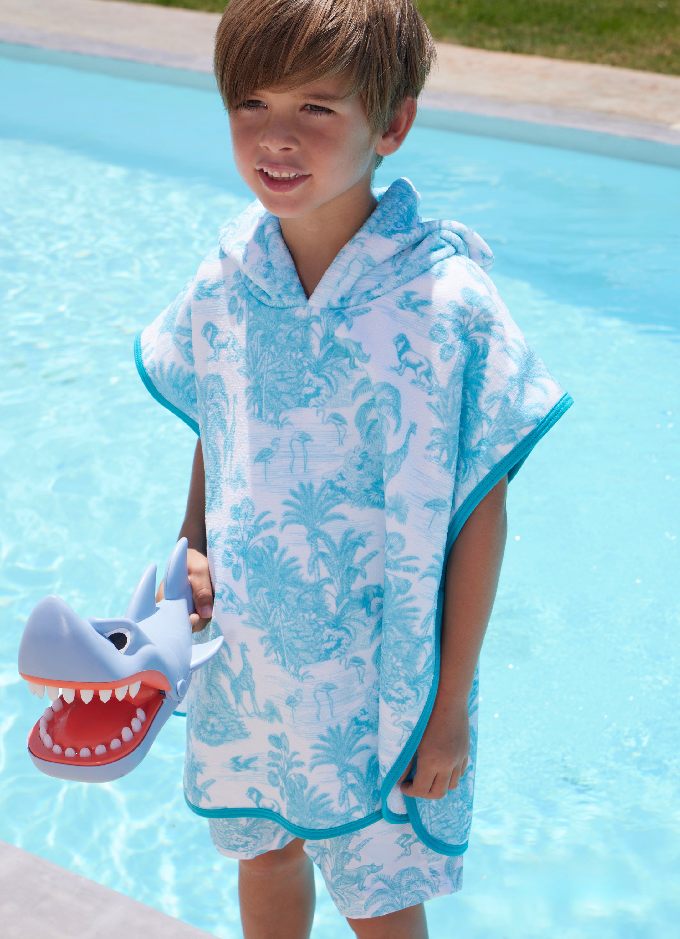 HOODED TERRY PONCHO JUNGLE TURQUOISE