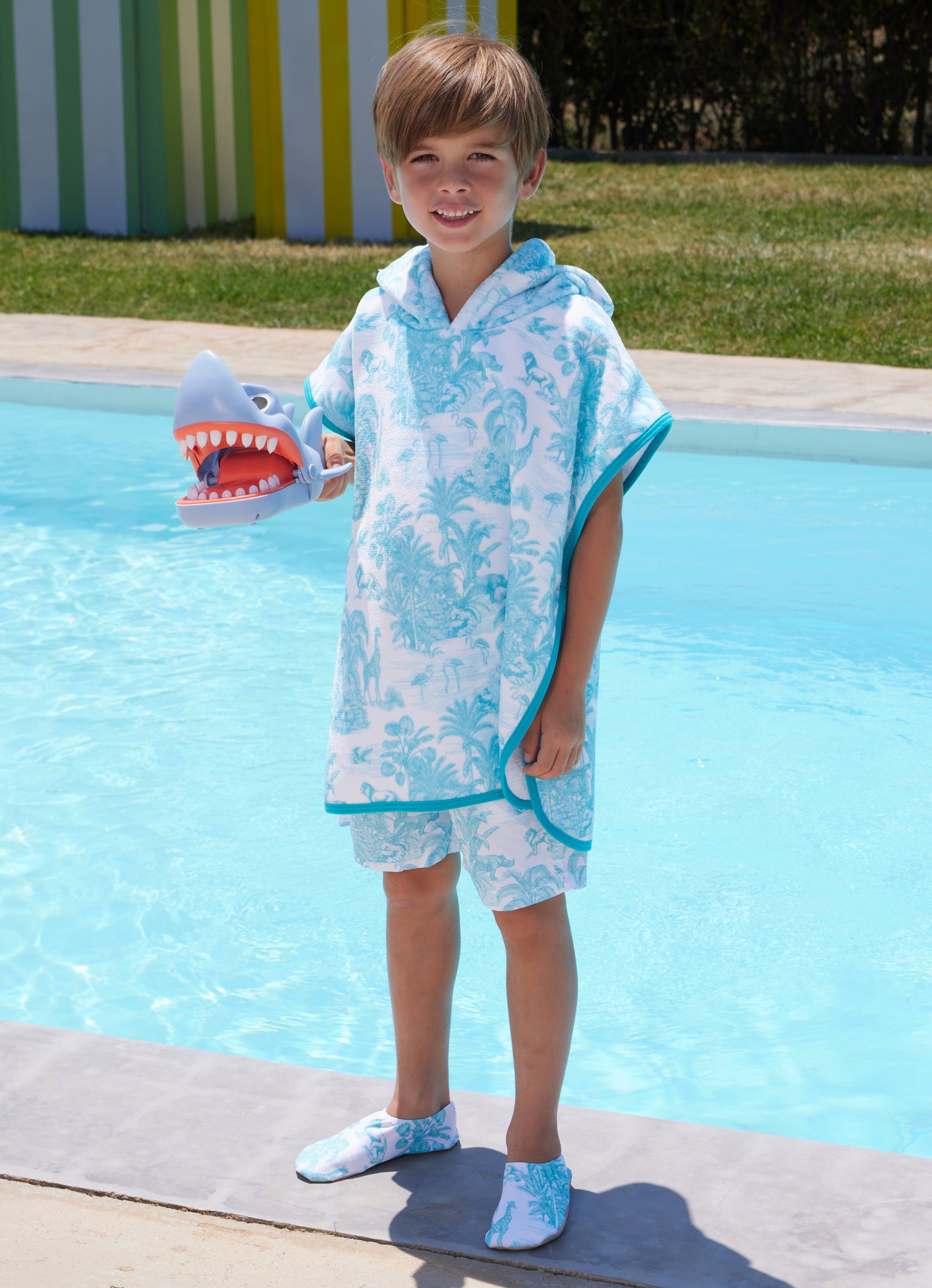 HOODED TERRY PONCHO JUNGLE TURQUOISE