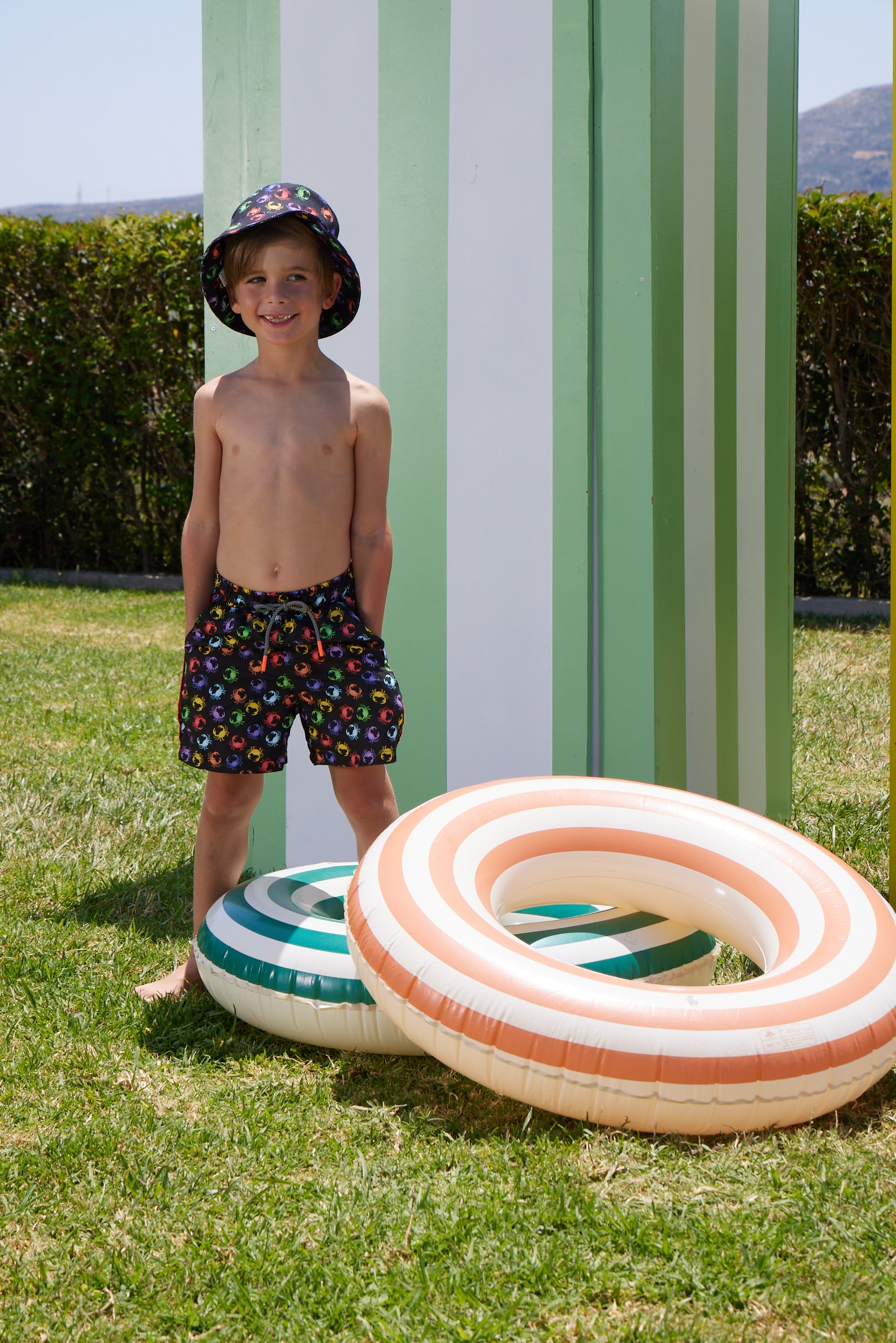 BOY'S SWIM SHORTS NEON CRABS