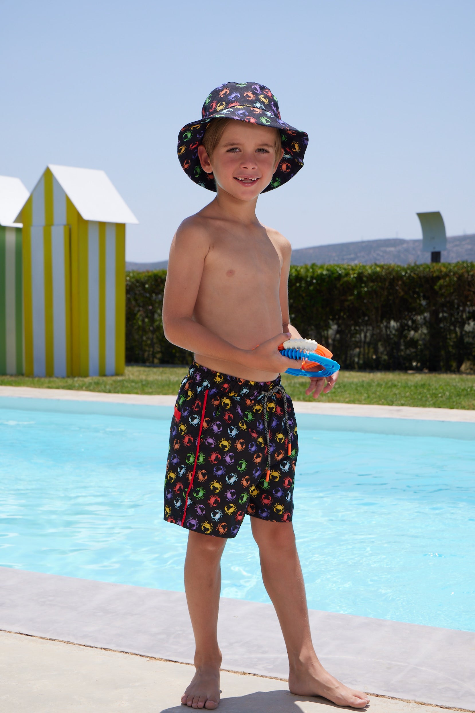 BOY'S SWIM SHORTS NEON CRABS