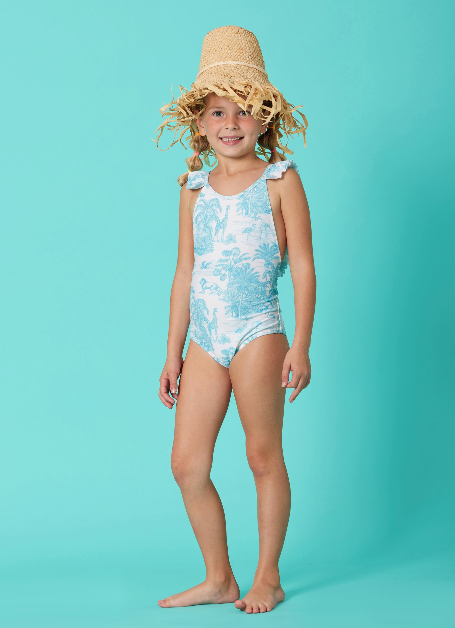 GIRL'S ONE PIECE PLEATED  JUNGLE TURQUOISE