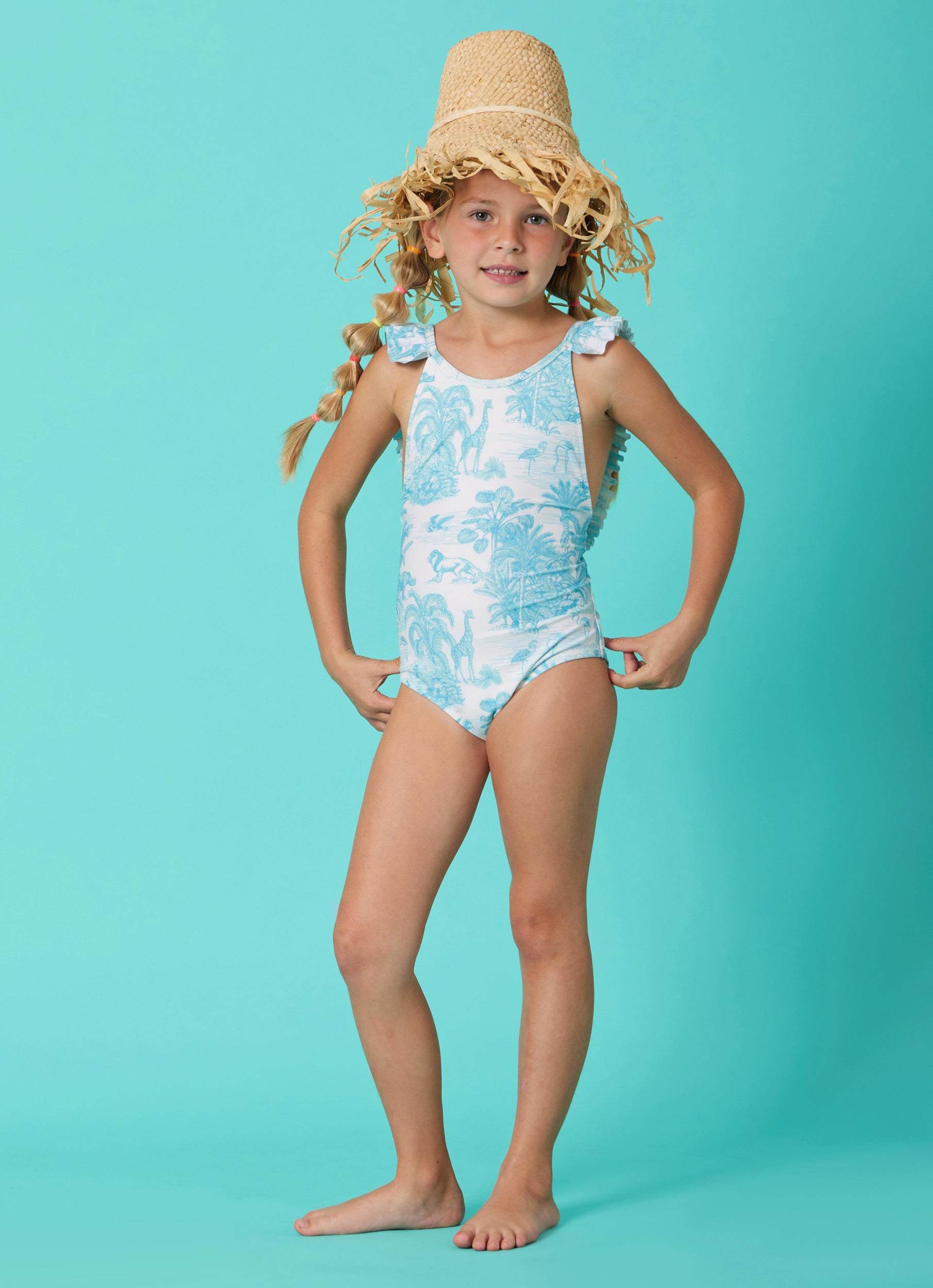 GIRL'S ONE PIECE PLEATED  JUNGLE TURQUOISE