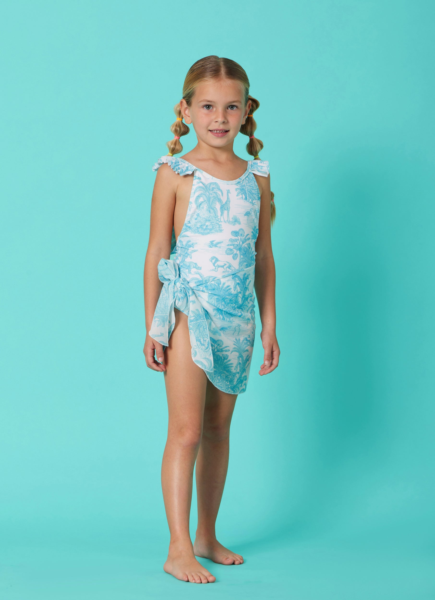 GIRL'S ONE PIECE PLEATED  JUNGLE TURQUOISE