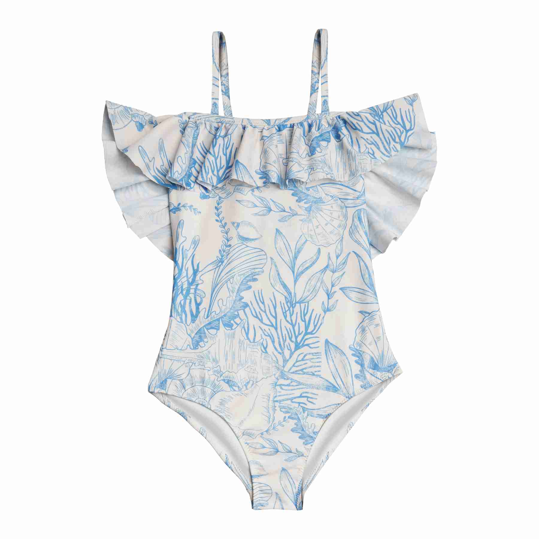 GIRL'S ONE PIECE RUFFLED THALASSA BLUE
