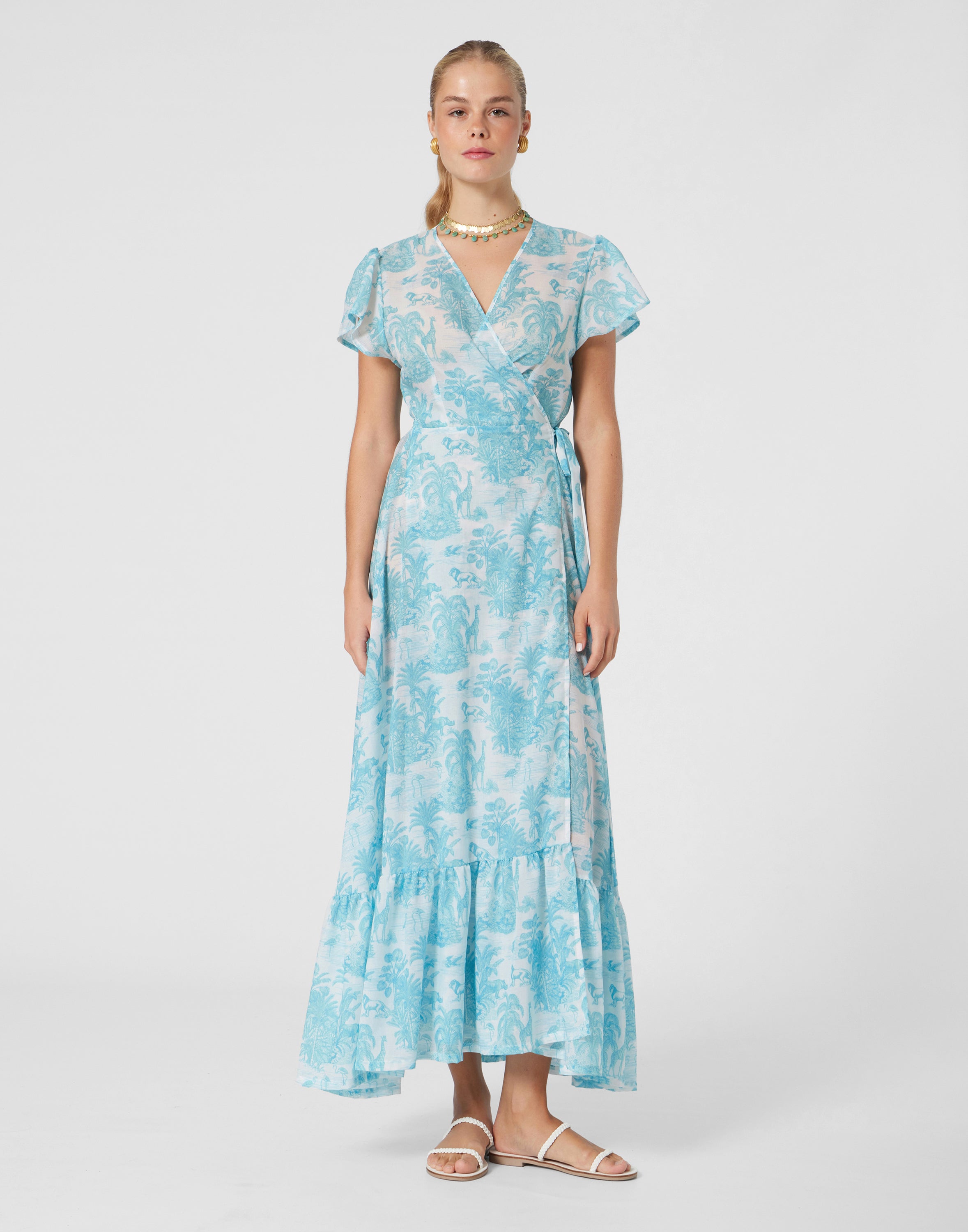 WOMEN'S WRAP DRESS JUNGLE TURQUOISE