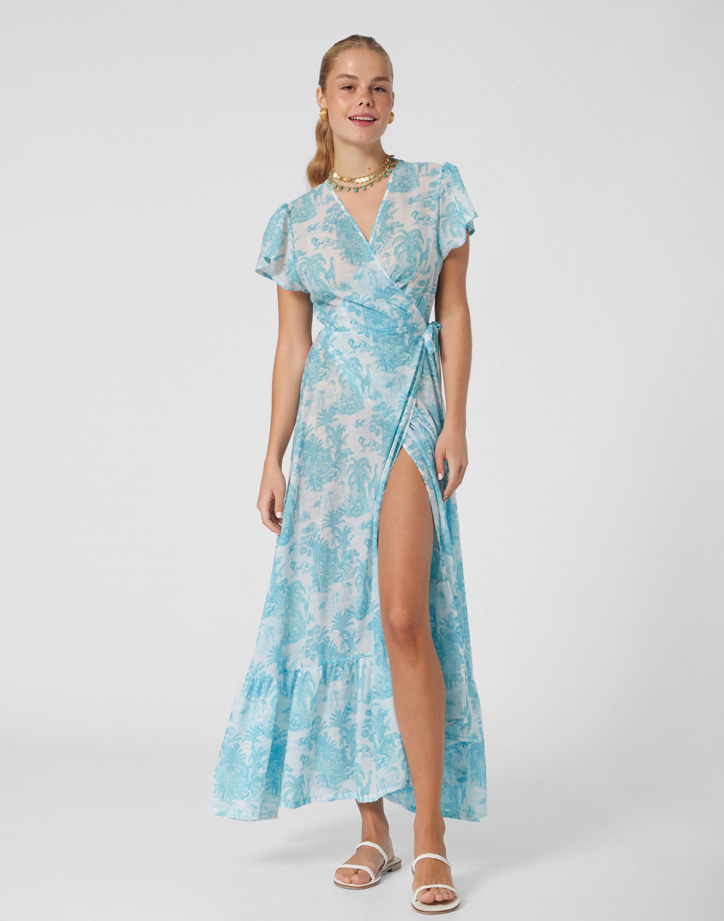 WOMEN'S WRAP DRESS JUNGLE TURQUOISE