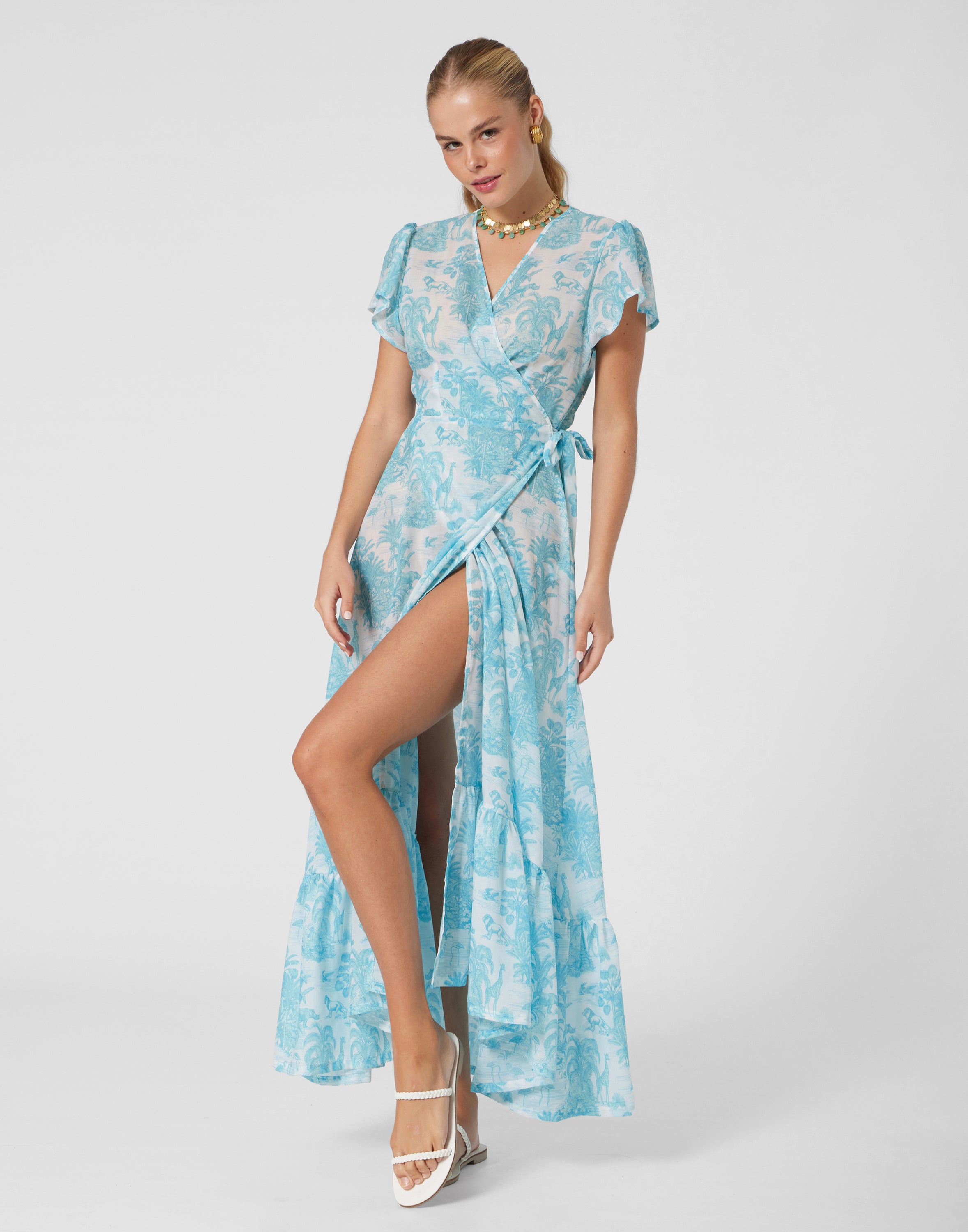 WOMEN'S WRAP DRESS JUNGLE TURQUOISE