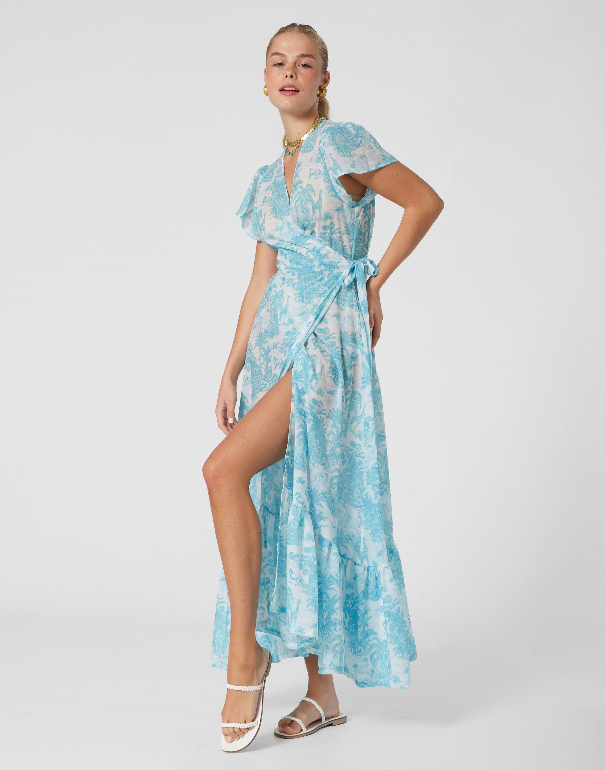 WOMEN'S WRAP DRESS JUNGLE TURQUOISE