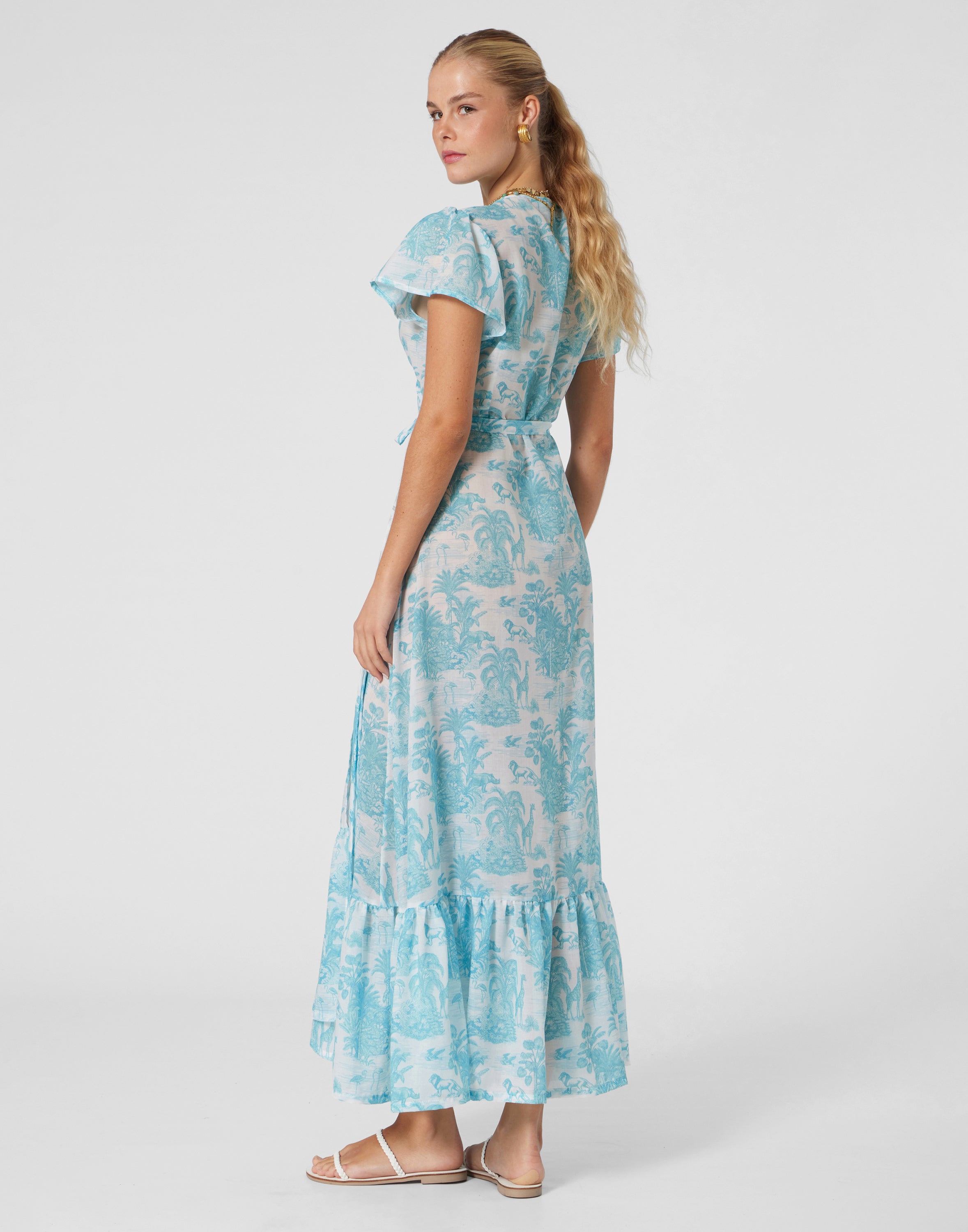 WOMEN'S WRAP DRESS JUNGLE TURQUOISE