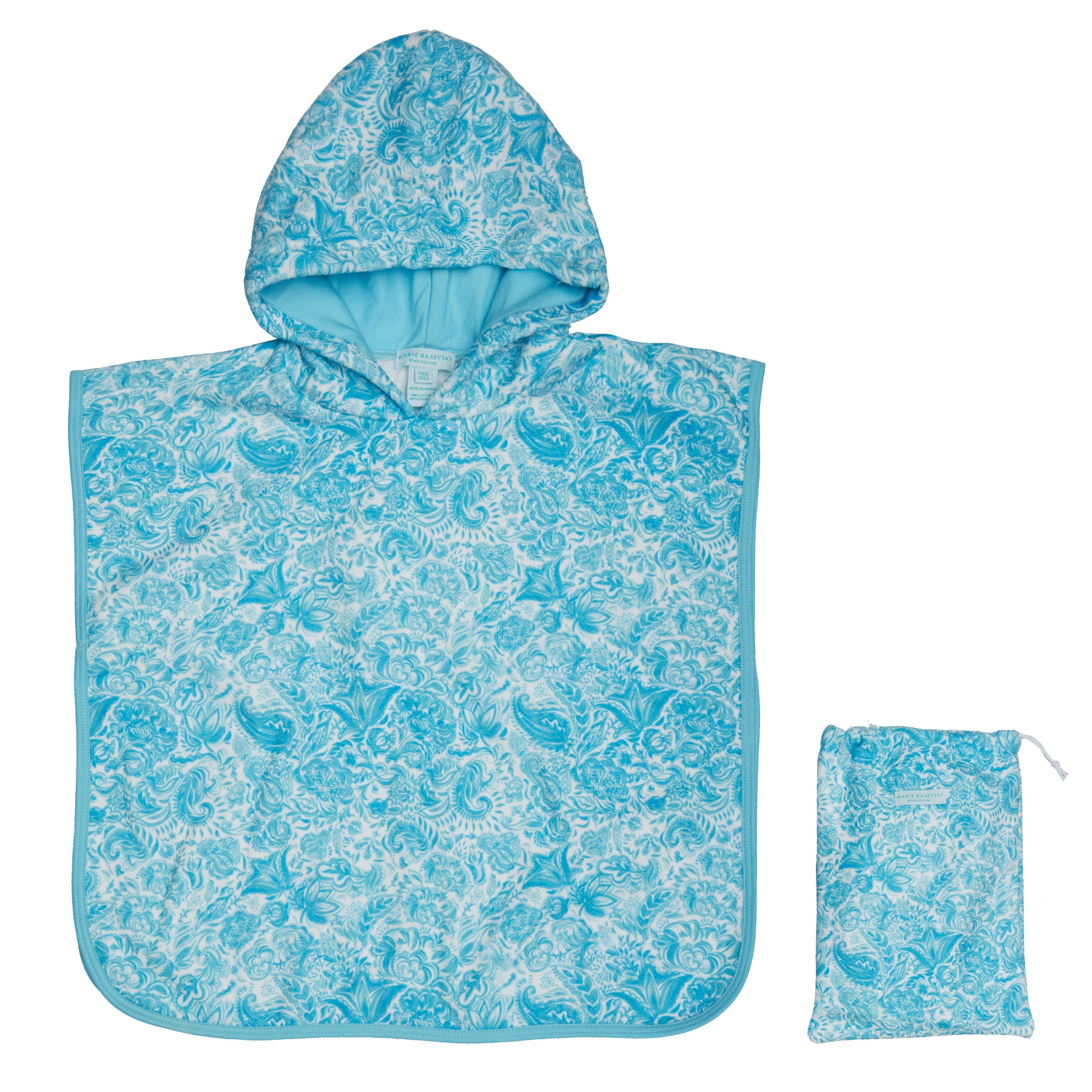 HOODED TERRY PONCHO PAISLEY TURQUOISE