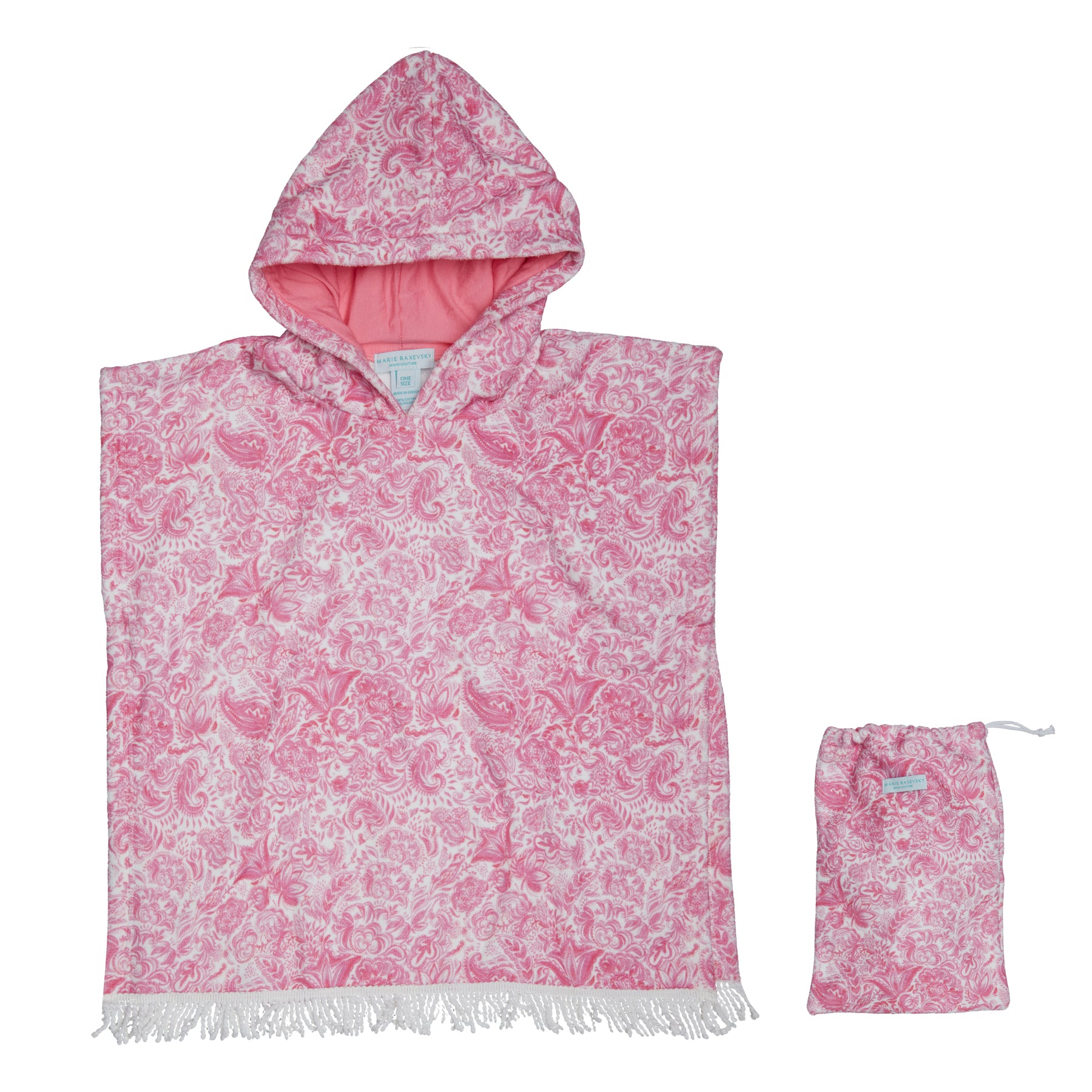 HOODED TERRY PONCHO PAISLEY PINK