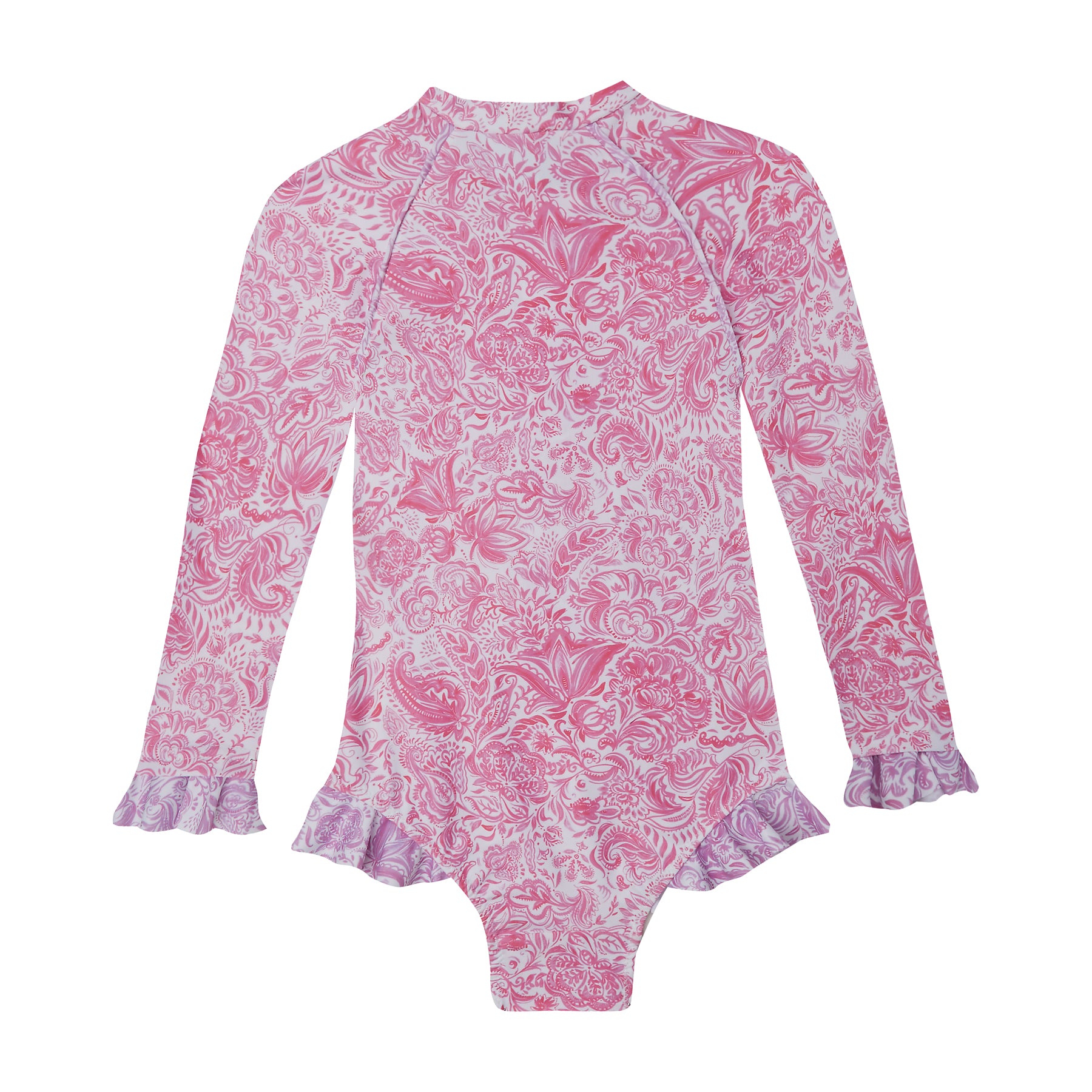 GIRL'S ONE PIECE LONG SLEEVE RUFFLES PAISLEY PINK