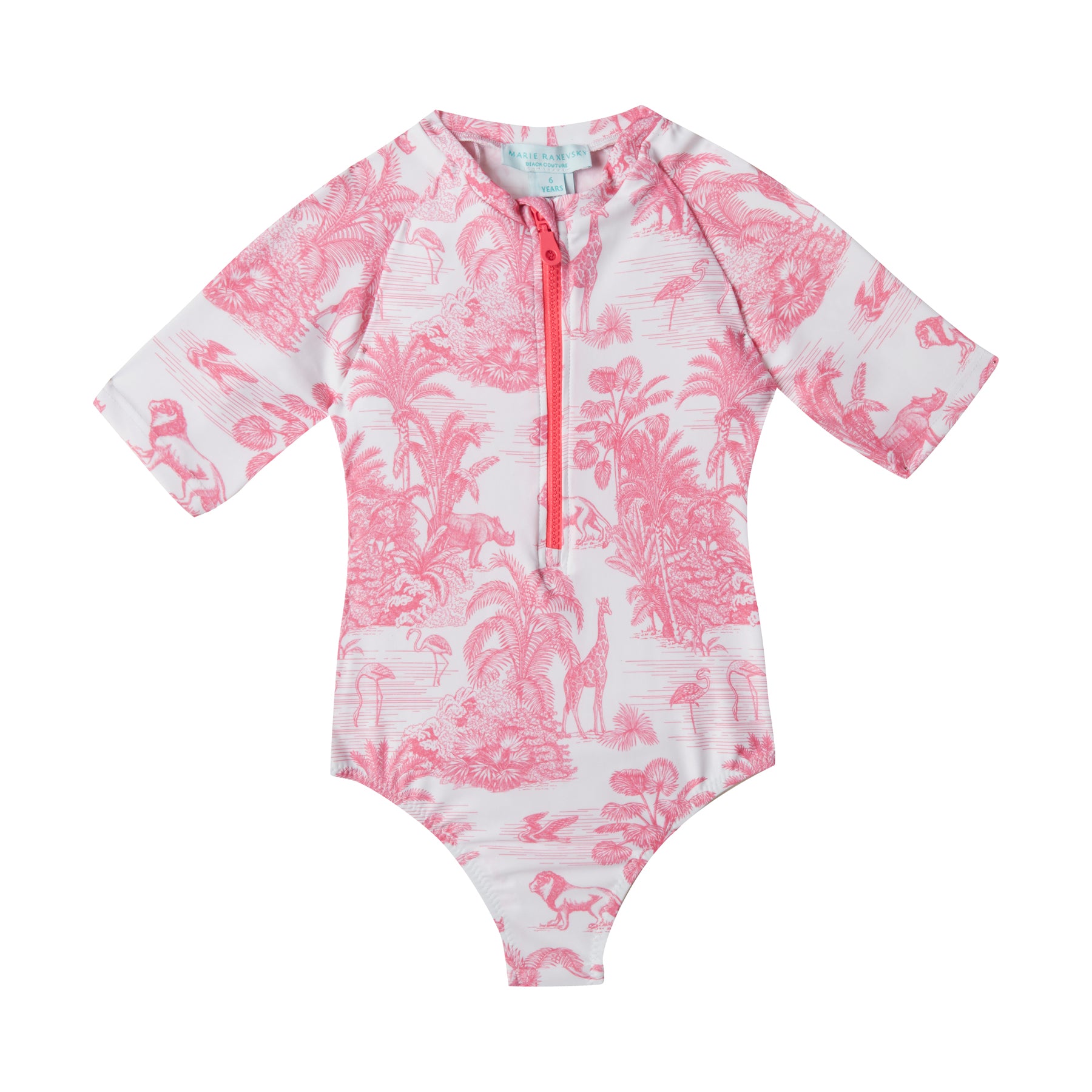 GIRL'S ONE PIECE SHORT SLEEVE JUNGLE PINK