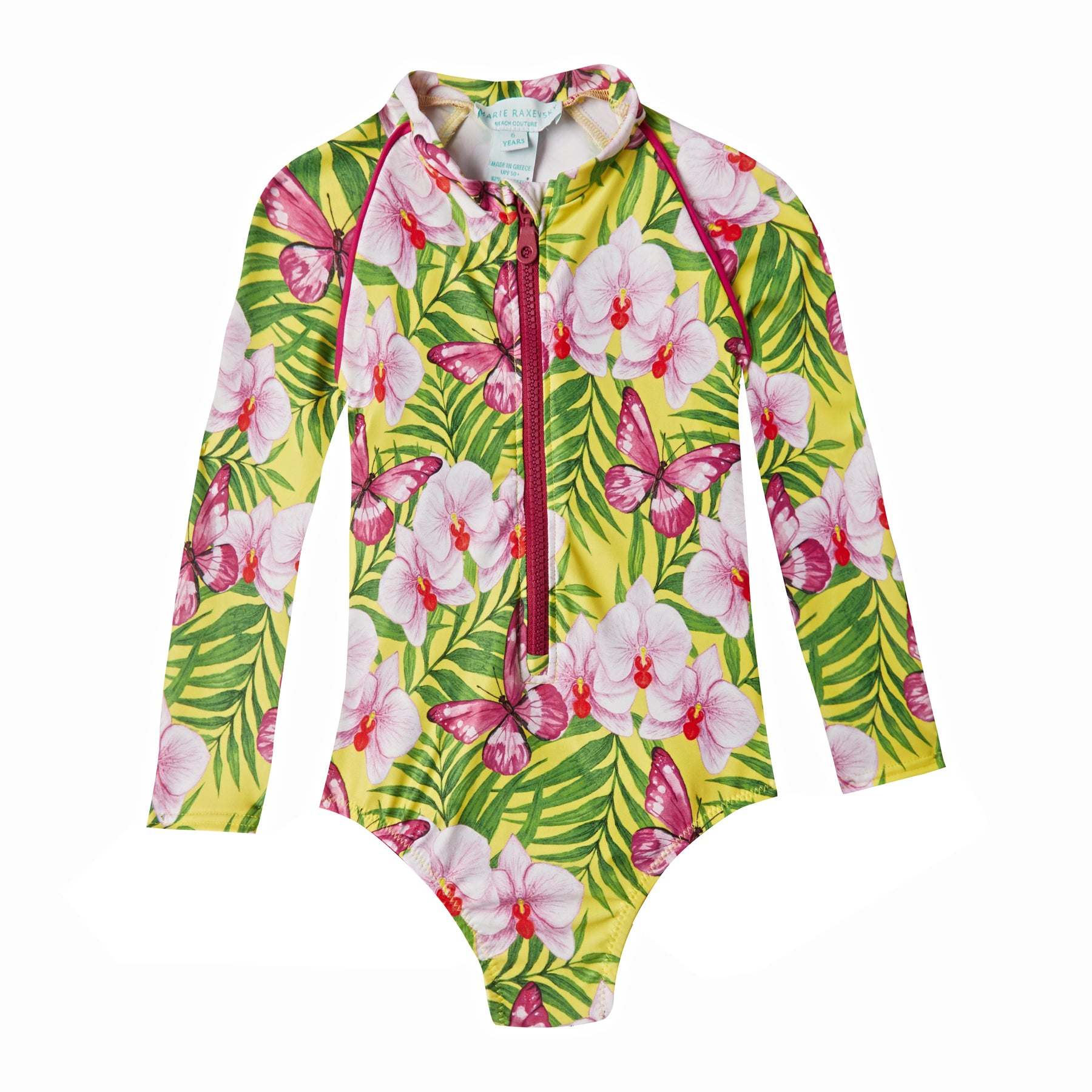 GIRL'S ONE PIECE LONG SLEEVE ORCHIDS – Marie Raxevsky | Beach Couture
