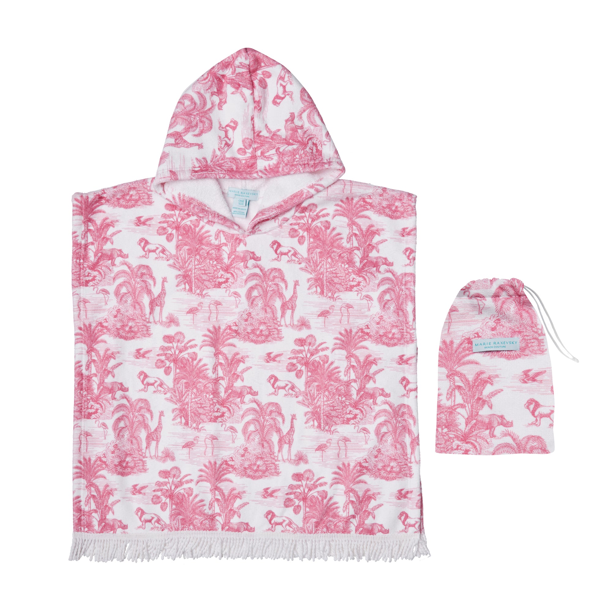 GIRL’S HOODED TERRY PONCHO JUNGLE PINK
