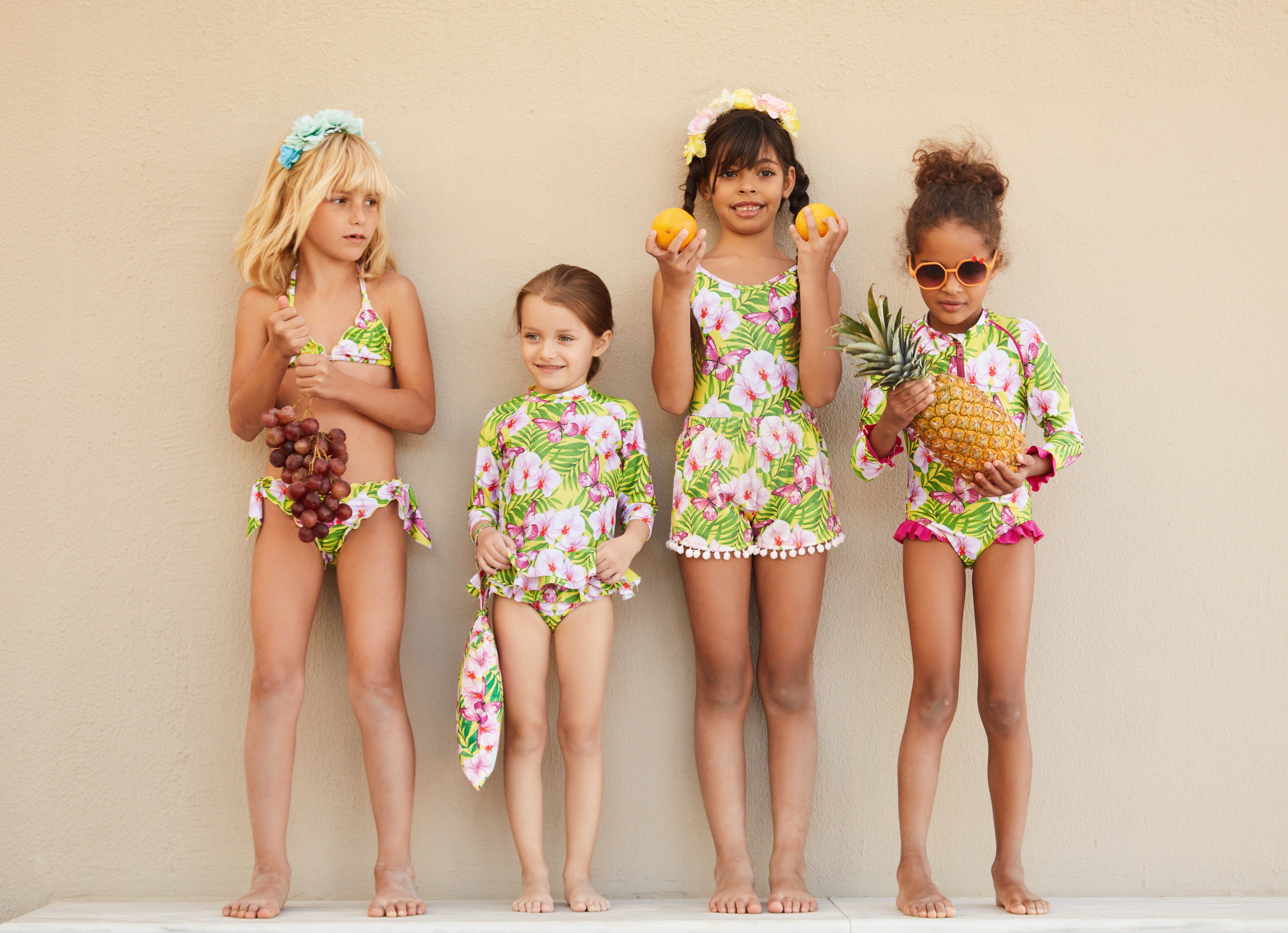 GIRL'S ONE PIECE PLEATED ORCHIDS